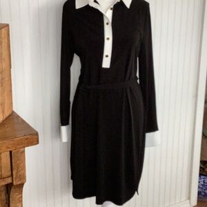 Black and White gold Buttoned Knee-Length Sheath Dress